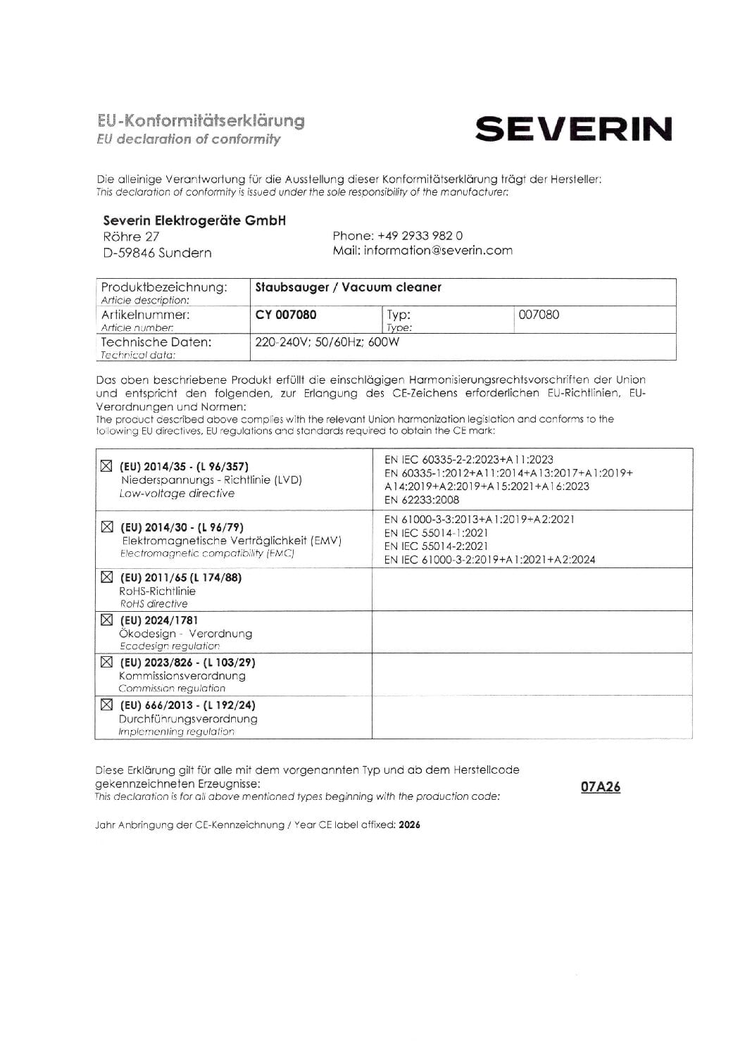 Severin Handstaubsauger CY 7080 Handstaubsauger Beutellos, Beutellos